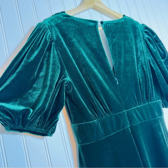 ALEXIA ADMOR Nola V-Neck Puff Sleeve Fit & Flare Drees Deep Green Size 8 Unlined - Picture 10 of 15